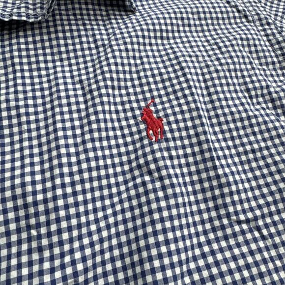 Ralph Lauren Men's XL Blue White Gingham Check Button Down Shirt Red Pony - Picture 3 of 9